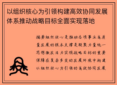 以组织核心为引领构建高效协同发展体系推动战略目标全面实现落地